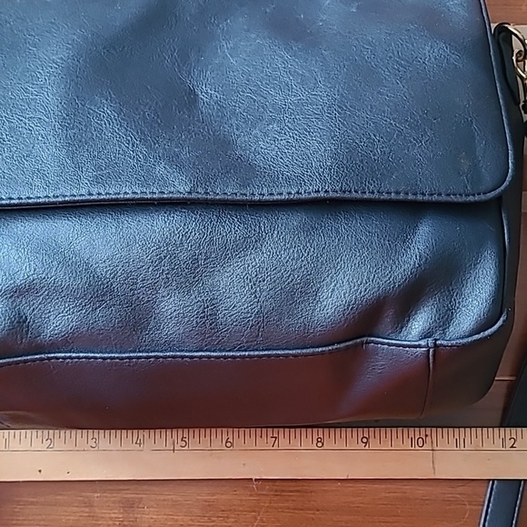 Navy blue shoulder bag long strap short handle satchel gold accents grandma chic - Picture 11 of 11